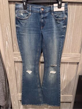 Arizona Jean Company Distressed Flare Jeans in Medium Blue Wash
